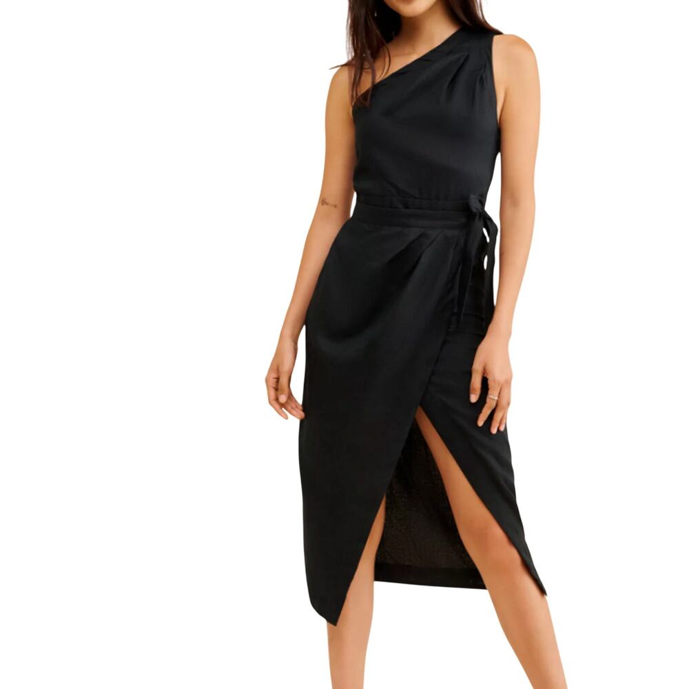 Anthropologie Chic Black One-Shoulder Wrap Dress Size 2